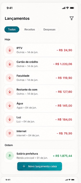 Tela de lançamentos do aplicativo